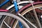 Close-up of vintage bicycles wheels