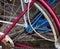 Close-up of vintage bicycles wheels