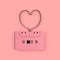 Close up of vintage pink audio tape cassette concept illustration on pink background