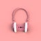 Close up of vintage pink audio tape cassette with headset concept illustration on pink background