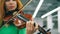 Close up of a violin in female hands getting played by the woman