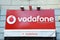 Close up of Vodafone logo. Vodafone is a British well-known multinational telecommunications company