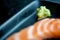 Close up wasabi cream in fresh salmon dish. japanese herb. image for background