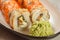 Close up wasabi and sushi rolls - Uramaki with Conger, Uramaki C