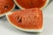 Close-up watermelon on concrete table and black color background