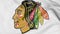 Close-up of waving flag with Chicago Blackhawks NHL hockey team logo, 3D rendering