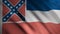 Close-up of waving Mississippi flag. Animation. Animated background with flag waving in wind with blue, white, red