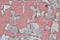 Close-up weathered and stained obsolete pink concrete wall texture