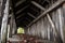 close-up of weathered wood on a covered bridge