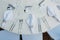 Close-up of a wedding dinner table. The cutlery is on the table - knives, forks, napkins with a ring for napkins