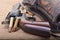 Close up of a western six shooter revolver