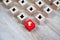 Close-up white arrow icon on cube wooden toy block stacked with pointing to opposite directions for way of adapting to change