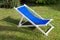 Close-up of a white and blue deckchair