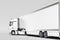 Close up Of White Semi Truck With Empty Space On Refrigerator For Long Haul Delivery on White Background. 3d rendering