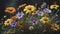 Close-up of wildflowers under the morning sun.