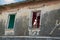 Close up of window of old abbandoned house