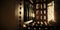 Close-up with wine bottles on traditional rustic wooden shelf