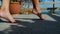 Close up of Woman Bare Feet on Concrete