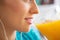 Close-up on woman drinking pumpkin smoothie