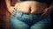 close up of woman excessive belly fat. Overweight concept body positive