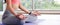 Close up of woman hand practice yoga meditation exercise at home with copy space, Yoga posture banner