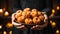 Close-up of a woman hands holding pumpkin cookies, ideal for illustrating festive baking or Halloween treats