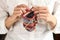 Close up of woman hands knitting