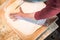 Close up of woman hands preparing home made fresh pasta