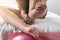 Close up of woman having a heel or foot sole pain,Female feeling exhausted and painful