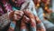 A close up of a woman holding onto her knitted blanket, AI