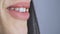 Close up woman mouth with plump lips and perfect white teeth talking