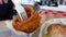 Close up woman prepare eating onion rings