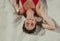 Close up of woman relaxing on beach sand