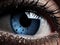 Close-up of the woman\\\'s blue eye. A perfect vision and reflection in the eye. View precise and straight to the target.