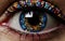 Close-up of a woman\\\'s eye decorated with mosaic