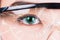 Close-up of woman\'s eye. High technologies in the futuristic. :