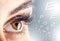 Close-up of woman\'s eye. macro beautiful female eye.New futuristic and technology concept