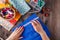 Close-up of woman\'s hand stitching quilting