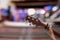 Close up woman`s hands playing acoustic guitar.