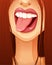 Close-up of woman`s mouth sticking her tongue out