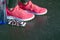 Close up of womanÂ´s sports shoes. Young woman running up stairs. Healthy lifestyle. Fitness sport. Cardio training.