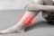 Close up of woman shin or leg injury. healthcare and medical concept