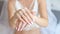 Close-up Woman showing her hands with beautiful manicure.Bride`s hands with a nice manicure.