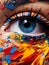 Close Up Of A Womans Eye With Colorful Paint On Her Face