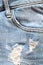 Close up of women blue jeans detail with empty pocket