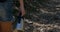 Close up of women legs hiking forest path