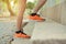 Close up women legs walking up step for sport,healthy,concept