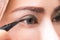 Close-up women make-up with black and brown eyeliner.