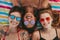 Close up of women relaxing on beach