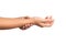 Close up women using hand touching a wrist isolate on white background